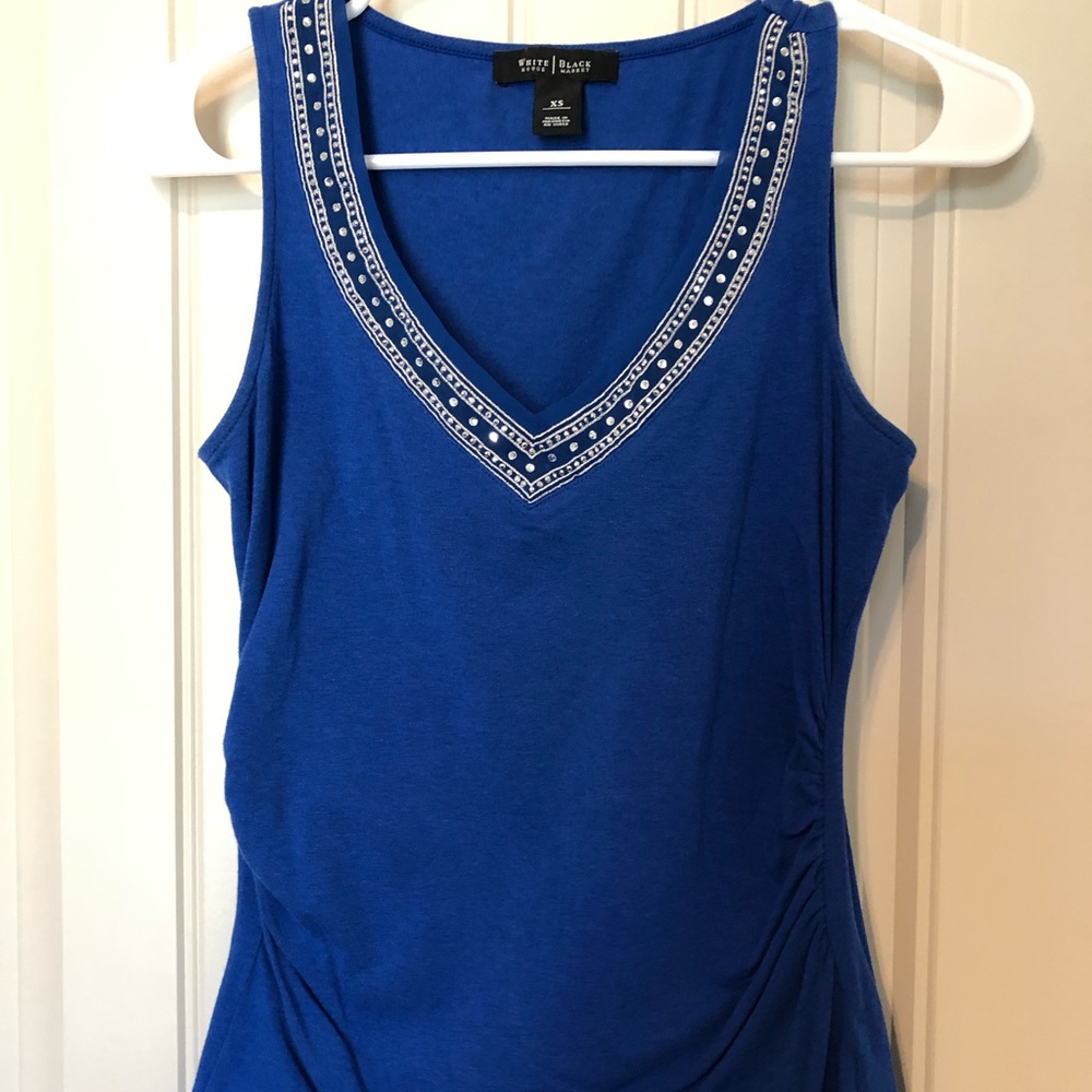 Beaded cobalt blue tank with rouched sides